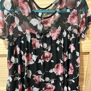 Floral Black and Pink Sheer Top